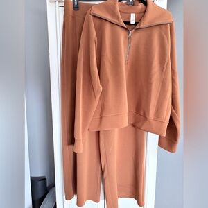 Spanx 2 piece Air Essentials matching set 1X wide leg pants and quarter zip top